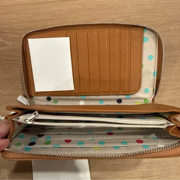 Thirty One All About The Benjamins Diamond Tan Straw Wallet Wristlet Jewell New - Picture 2 of 13